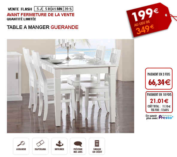 Vente Flash TABLE A MANGER GUERANDE Prix 199 Euros Vente Unique