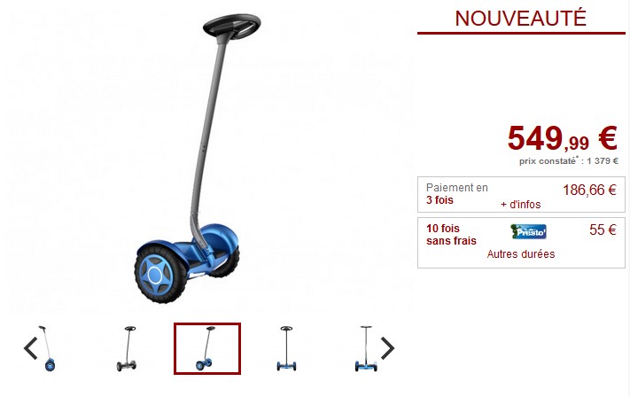 Gyropode segway VELOCITY 800W 18km/h GPS Noir ou bleu - Vente Unique 