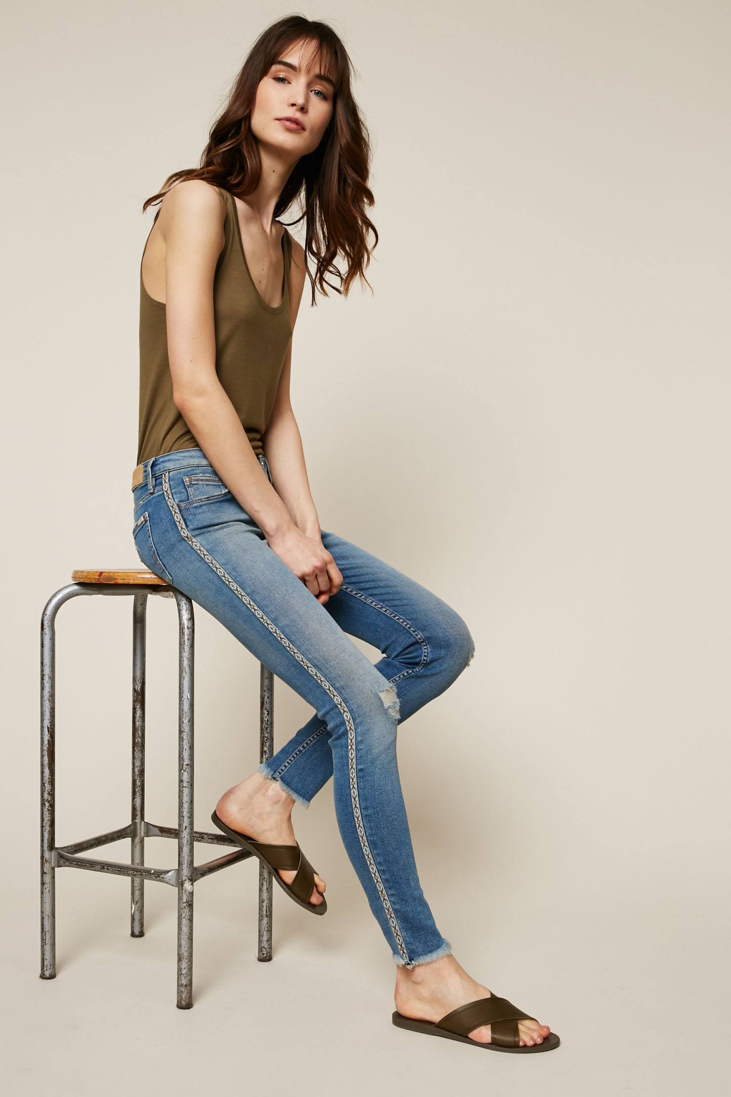 Reiko Lily Jean skinny délavé empiècement fantaisie bleu - Monshowroom