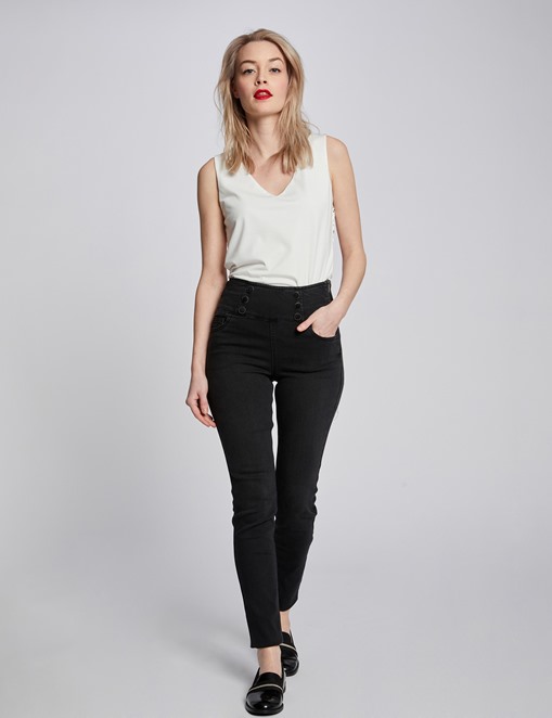 Jean taille haute coupe slim Noir Morgan pas cher - Jeans Morgan