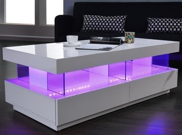 LIGHT Table basse laquée blanc brillant LED multicolore ...