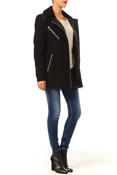 Manteau 3/4 avec épaules simili cuir Taken Noir Vero Moda