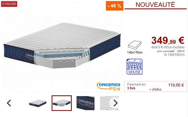 Matelas mémoire 7 zones ACTIV DREAM DREAMEA PLAY pas cher - Matelas Vente Unique