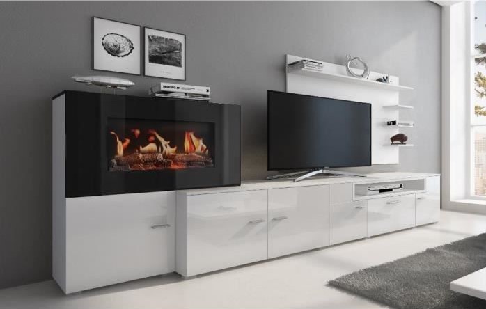 Meuble de salon TV avec cheminée électrique