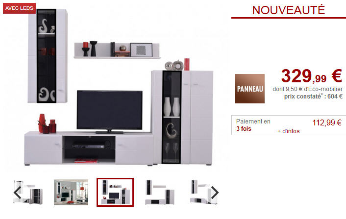 Mur TV LORETTO avec rangements LEDs pas cher - Meuble Tv Vente Unique