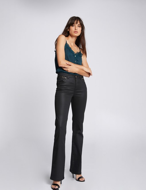 Pantalon bootcut taille haute à oeillets Noir Morgan - Pantalon Morgan