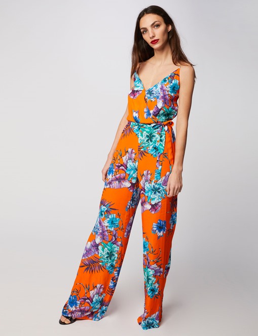 Pantalon long et ample à motif floral Orange Morgan - Pantalon Morgan