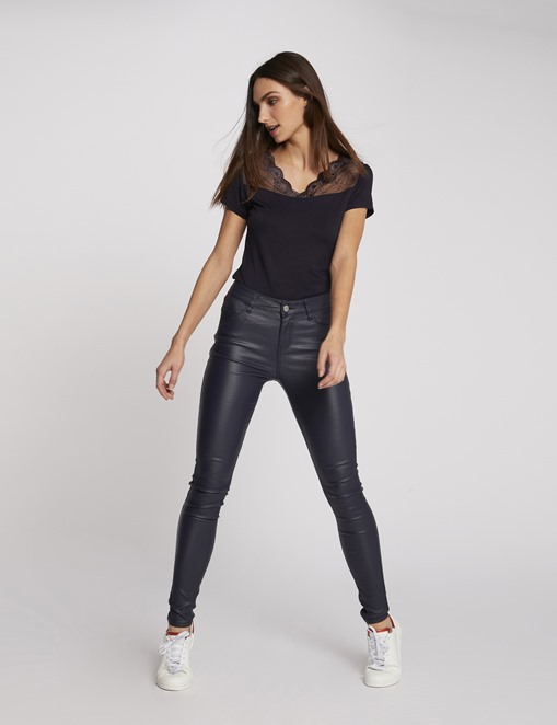 Pantalon skinny enduit poches à sequins Marine Morgan - Pantalon Morgan