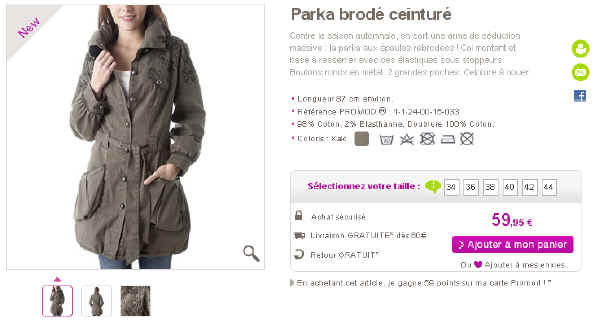 Parka brodé ceinturé