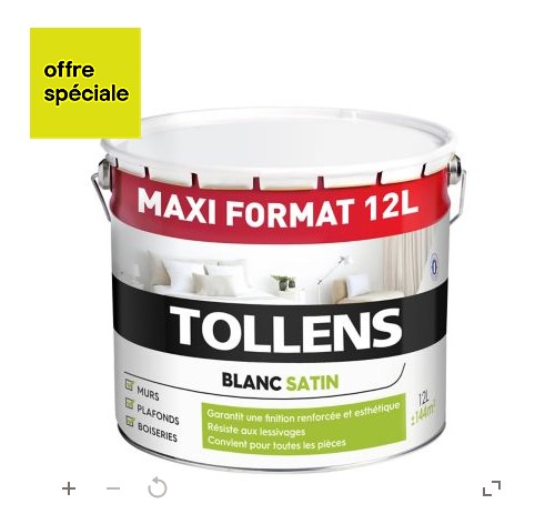 Peinture bicouche murs plafonds boiseries TOLLENS blanc satin 12L pas cher - Peinture Castorama