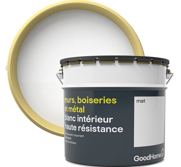 Peinture murs boiseries et métal GoodHome haute résistance blanc mat 10L pas cher - Peinture Castorama