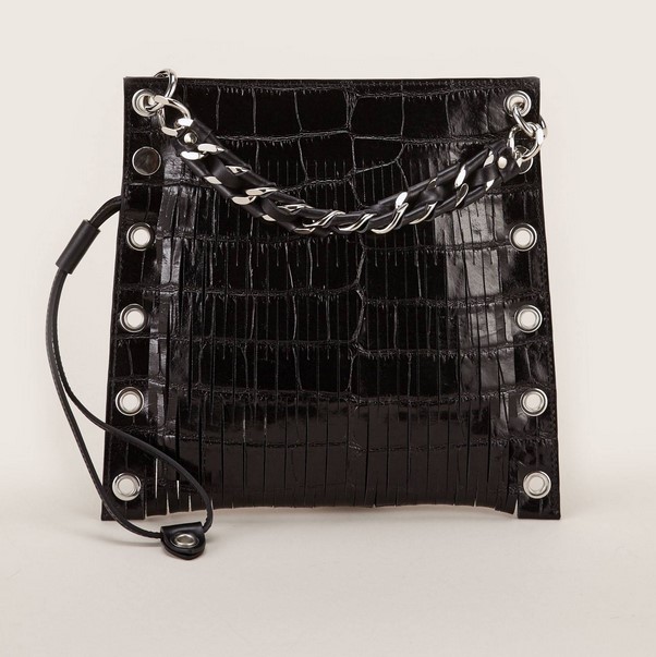 Sonia Rykiel Pochette détails oeillets en cuir noir - Soldes Sacs Monshowroom