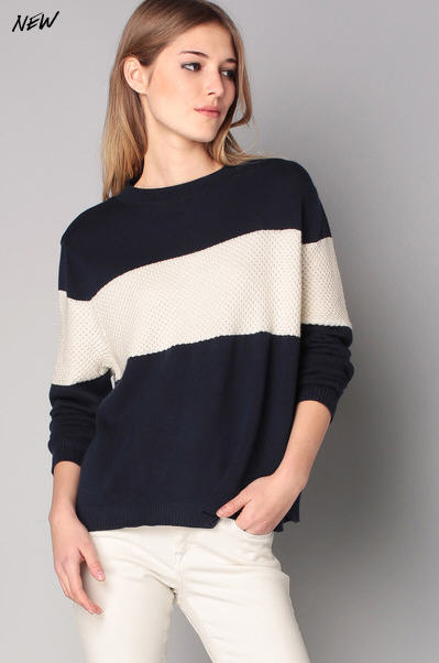 Pull navy bande blanche Meason Hilfiger Denim