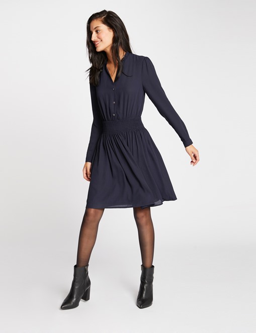 Robe cintrée boutonnée taille smockée Marine Morgan - Robe morgan