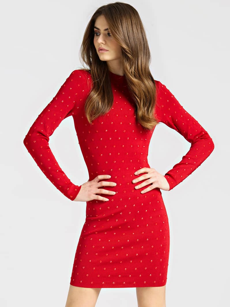 ROBE MARCIANO AVEC STRASS Rouge GUESS