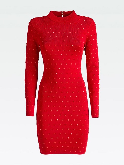 ROBE MARCIANO AVEC STRASS Rouge GUESS - Soldes Robe Femme Guess