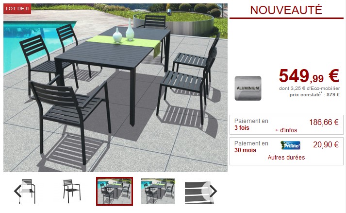 Salle à manger de jardin en aluminium RINJANI anthracite - Salle à Manger de jardin Vente Unique