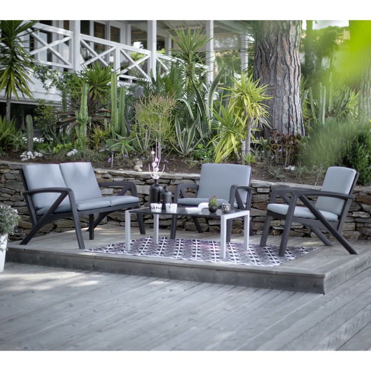 Salon de jardin bas 4 places LOUNGE  pas cher - Soldes Salon de jardin Delamaison