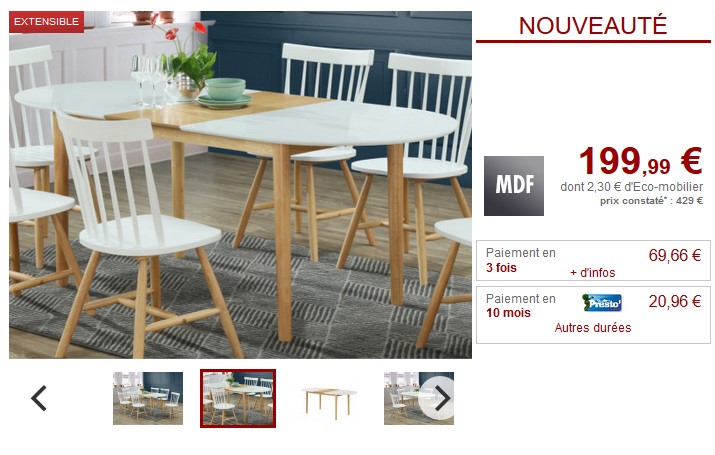 Table à manger extensible ELVINE  pas cher - Table à manger Vente Unique