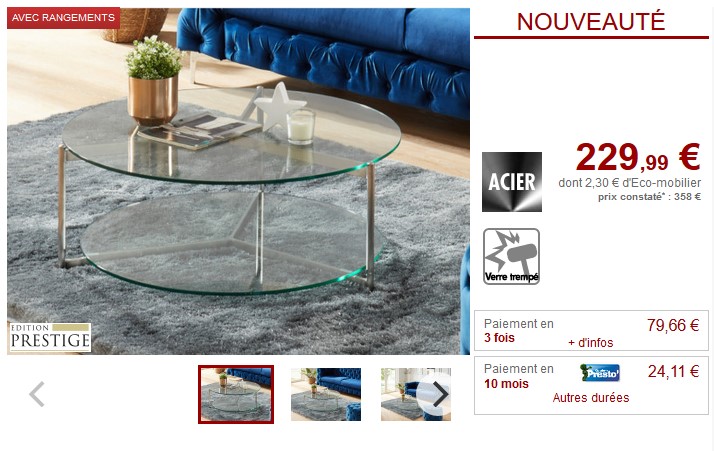 Table basse ronde design ABIGAEL en verre trempé et acier - Vente Unique