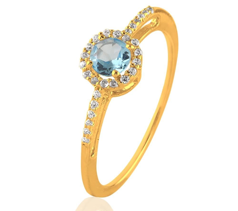 CARASHOP Solitaire topaze bleue, diamants et or jaune 18 carats
