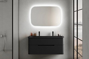 Ensemble salle de bains ALBA meuble sous vasque noir mat + plan vasque noir mat