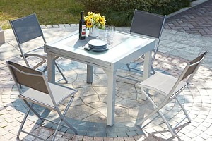 CONCEPT USINE Molvina 4 Table de jardin extensible en aluminium 8 personnes + 4 chaises