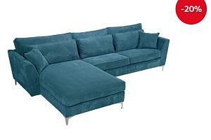 Canapé d'angle gauche 5 places ISA tissu velours, confort moelleux