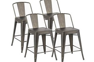 Lot de 4 chaises de bar BILOU en acier gris antique 