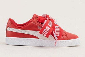 Puma Sneakers rouge en cuir à lacets larges - Monshowroom
