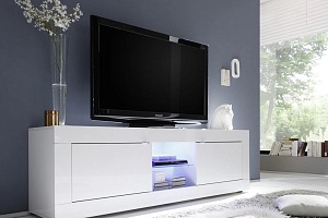 Meuble TV avec LED BRIGHT blanc laqué