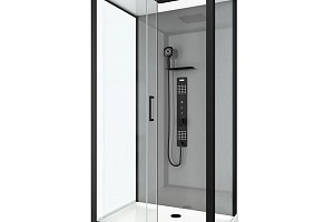 Cabine de douche rectangulaire AURLANE 110x80cm noir mat en verre trempé pas cher - Cabine de Douche Bricomarché