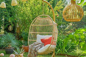 Fauteuil suspendu et pliante POKET avec coussin naturel