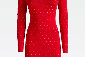 ROBE MARCIANO AVEC STRASS Rouge GUESS - Soldes Robe Femme Guess