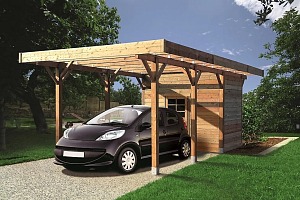 Carport toit plat bois SOLID avec abri de jardin 306x706cm