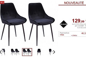 Lot de 2 ou 6 chaises gondole MASURIE Velours Noir