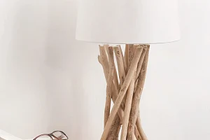 Lampe NIRVANA en bois flotté et abat-jour en coton