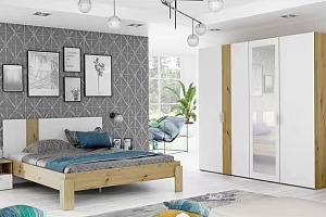 Chambre complète ALEXANDRIE coloris blanc/bois