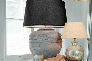 Lampe à poser VENDERVELDE Céramique et 100% lin gris vieilli/noir