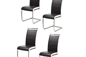 DYLAN Lot de 4 chaises Pieds métal chromé Simili Noir et Blanc
