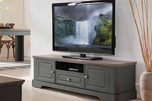 Meuble TV DESSY taupe plateau ton chêne