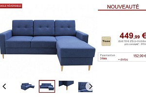 Canapé d'angle réversible RAJAMAR en tissu Bleu