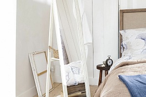 Miroir SHELTON Cadre bois de pin blanc vieilli