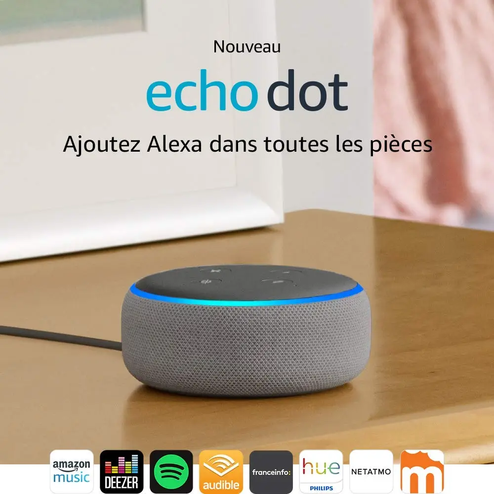 Enceinte connectée pas cher - Nouvel Echo Dot (3ème génération) avec Alexa, Tissu gris chiné