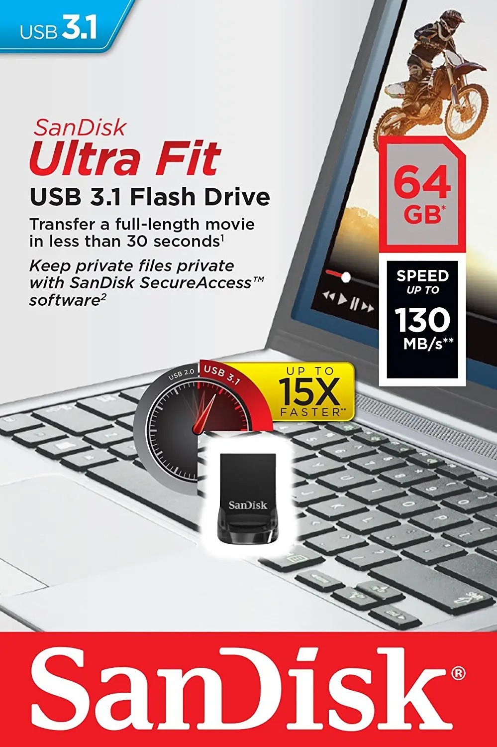 Clé USB pas cher - Clé USB 3.1 SanDisk Ultra Fit 64Go