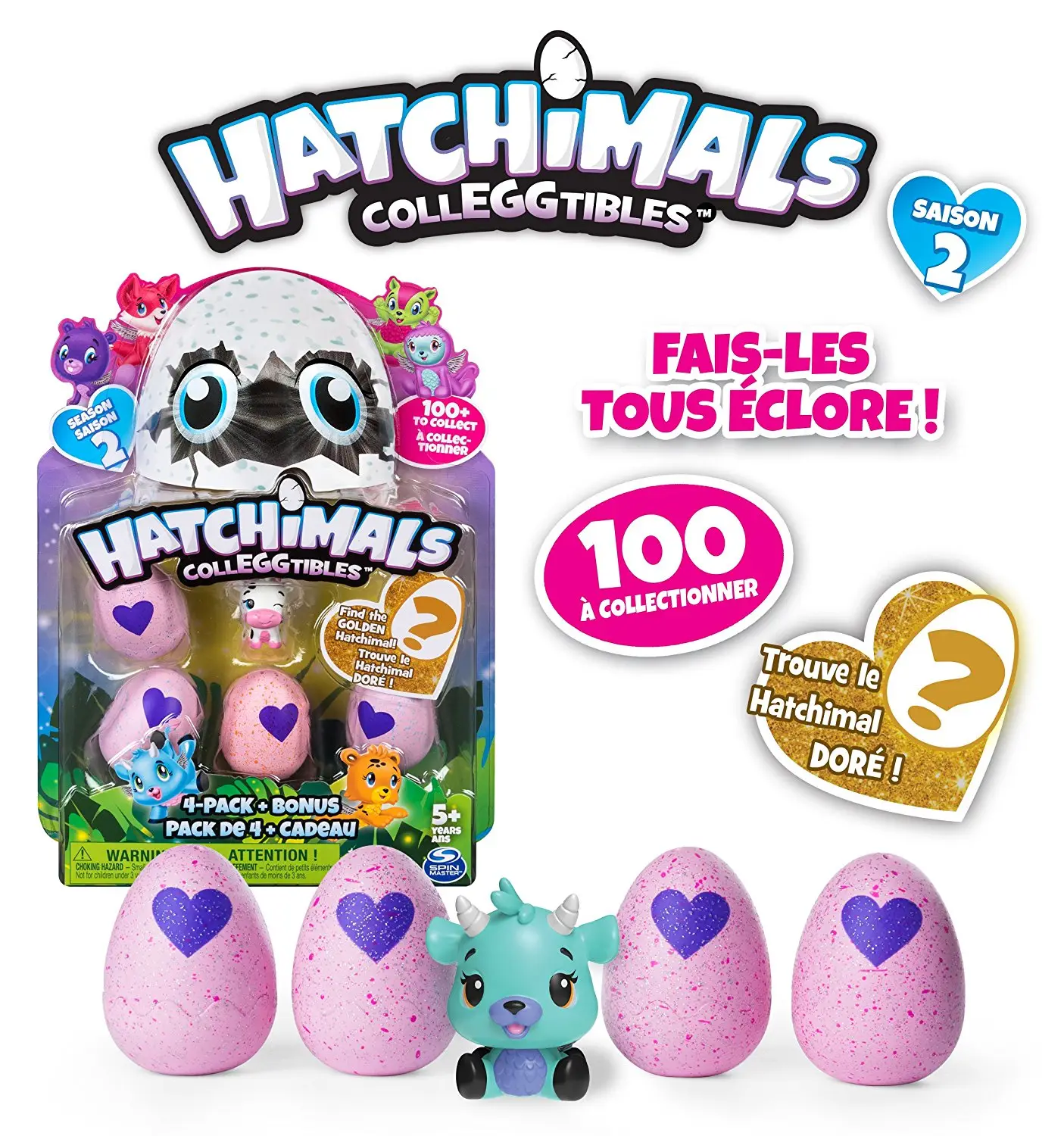 Hatchimals Pack 4 Collegtibles + Bonus - Saison 2 (Assortiment), Jouet pas cher Amazon