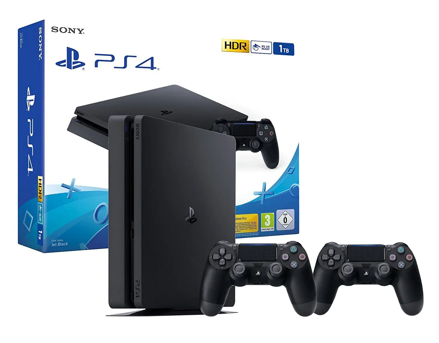 PS4 Slim 1To Console Playstation 4 Noir + 2 Manettes Dualshock PS4 V2, Console Jeux pas cher Amazon