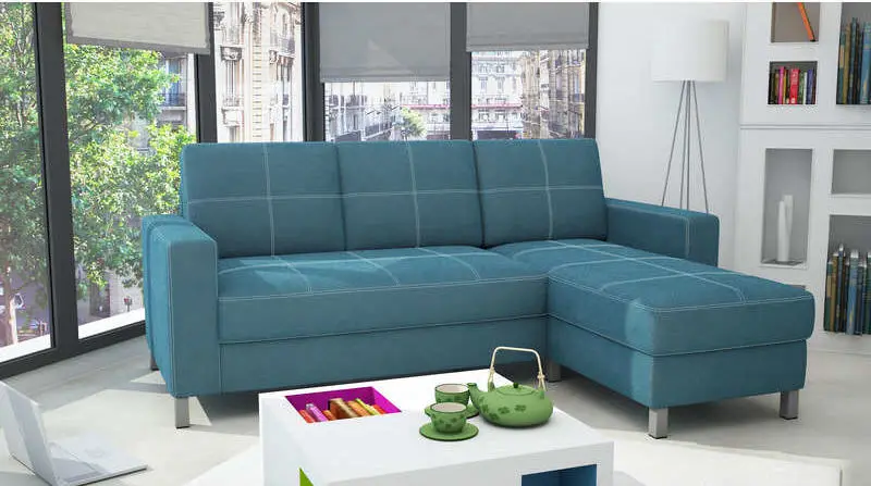 Canapé d'angle fixe réversible 5 places COLORADO coloris bleu