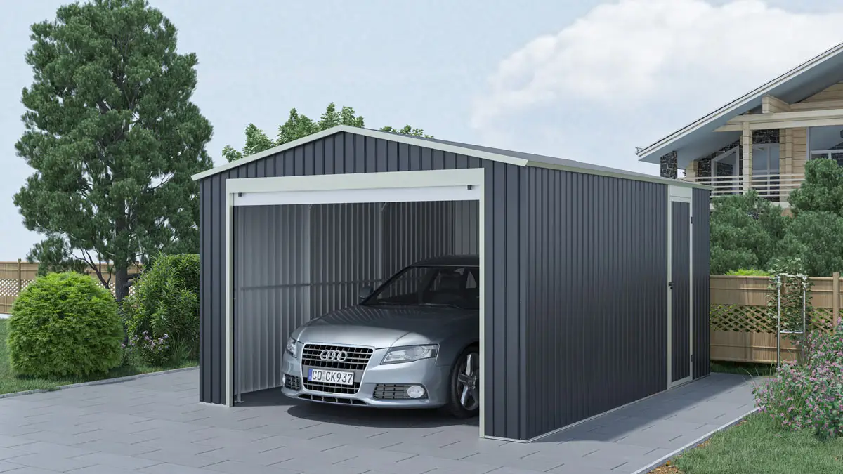Garage en métal HERBERT 16 m² gris anthracite + kit d'ancrage - OOgarden