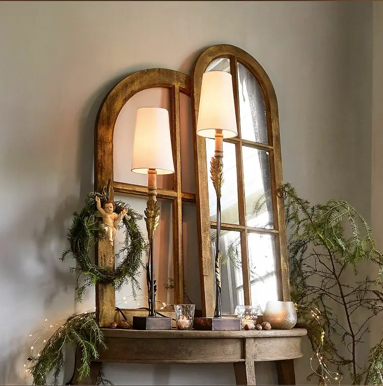 Miroir et fenêtre décorative CROWLEY Bois de Sapin marron/doré - Loberon